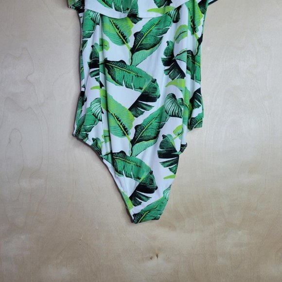 Orange Tree White Green Leaf Off the Shoulder Body Suit Women Size L - Picture 10 of 11